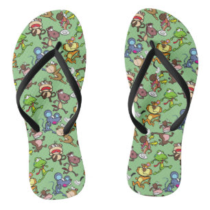 Run 2023, Cute Cartoons running around L Green BG Flip Flops