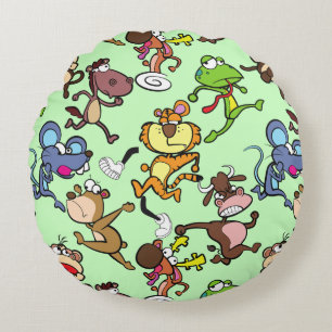 Run 2023, Cute Cartoons running around L Green BG Round Pillow