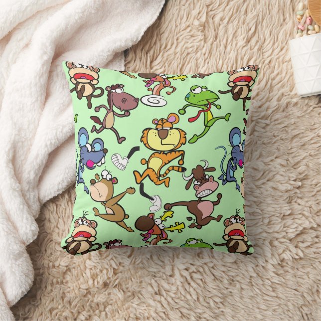 Run 2023, Cute Cartoons running around L Green BG Throw Pillow (Blanket)