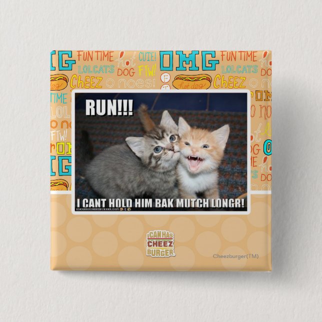 RUN!!! 2 INCH SQUARE BUTTON (Front)