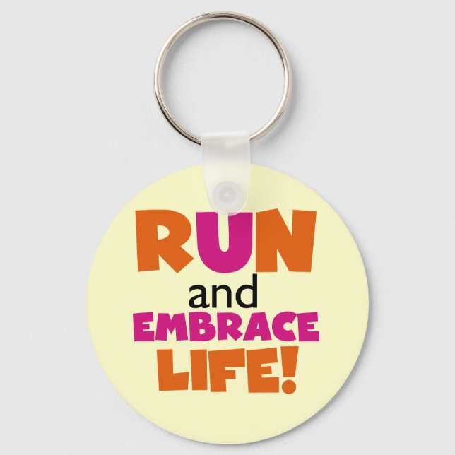 Run and Embrace Life Orange Pink Keychain (Front)