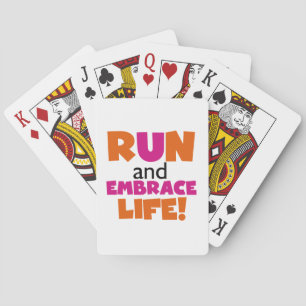 Run and Embrace Life Orange Pink Playing Cards