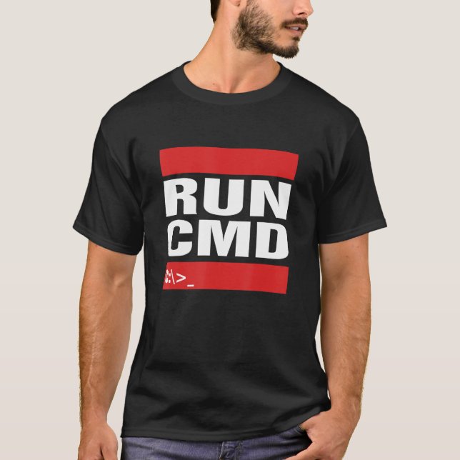 Run CMD Computer Programming Coder Tech Geeky T-Shirt (Front)