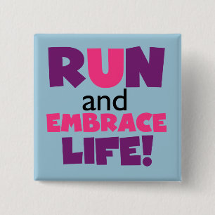 Run Embrace Life Purple Pink 2 Inch Square Button