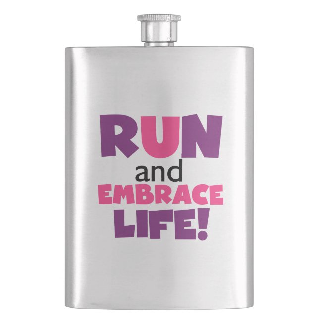 Run Embrace Life Purple Pink Hip Flask (Front)