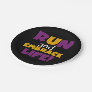 Run Embrace Life Purple Pink Paper Plate