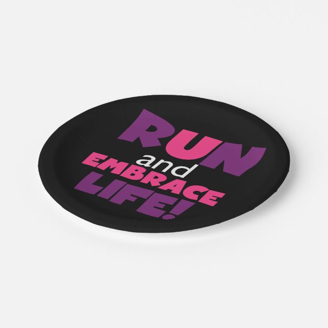 Run Embrace Life Purple Pink Paper Plate (Angled)