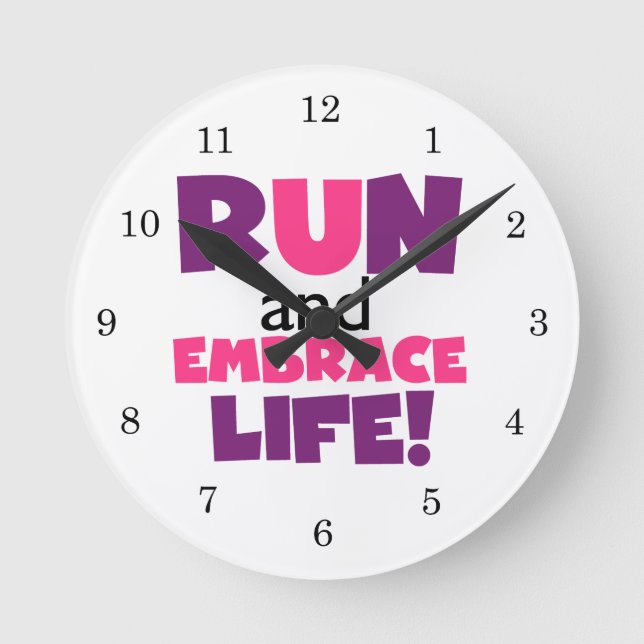 Run Embrace Life Purple Pink Round Clock (Front)
