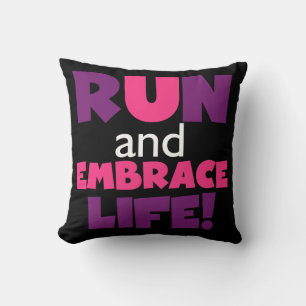 Run Embrace Life Purple Pink Throw Pillow