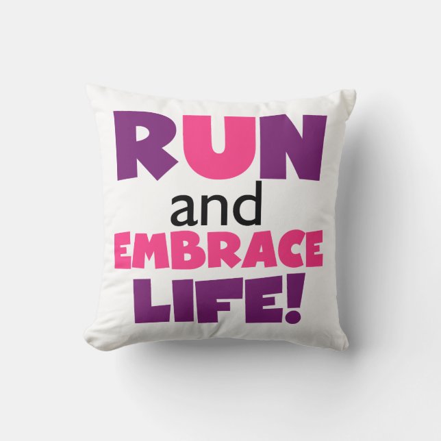 Run Embrace Life Purple Pink Throw Pillow (Front)