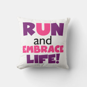 Run Embrace Life Purple Pink Throw Pillow