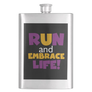 Run Embrace Life Purple Yellow Hip Flask