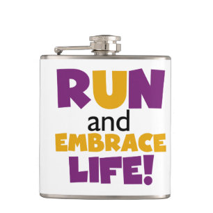 Run Embrace Life Purple Yellow Hip Flask