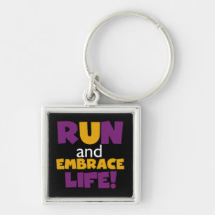 Run Embrace Life Purple Yellow Keychain