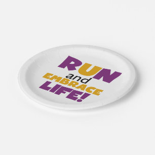 Run Embrace Life Purple Yellow Paper Plate