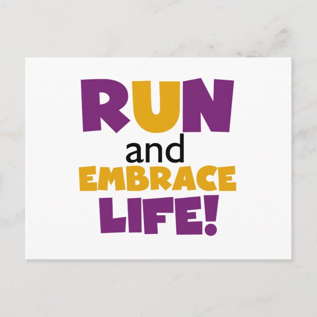 Run Embrace Life Purple Yellow Postcard (Front)