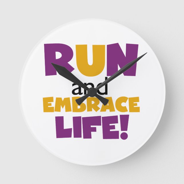 Run Embrace Life Purple Yellow Round Clock (Front)