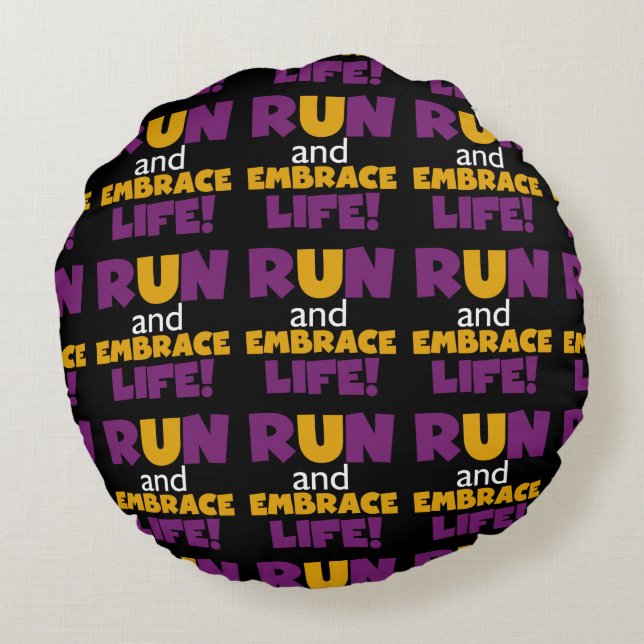 Run Embrace Life Purple Yellow Round Pillow (Back)