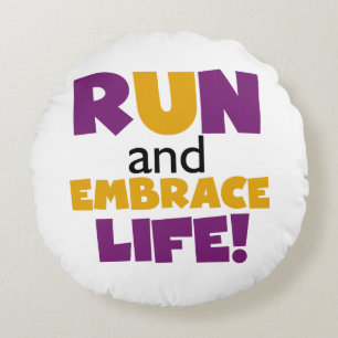 Run Embrace Life Purple Yellow Round Pillow