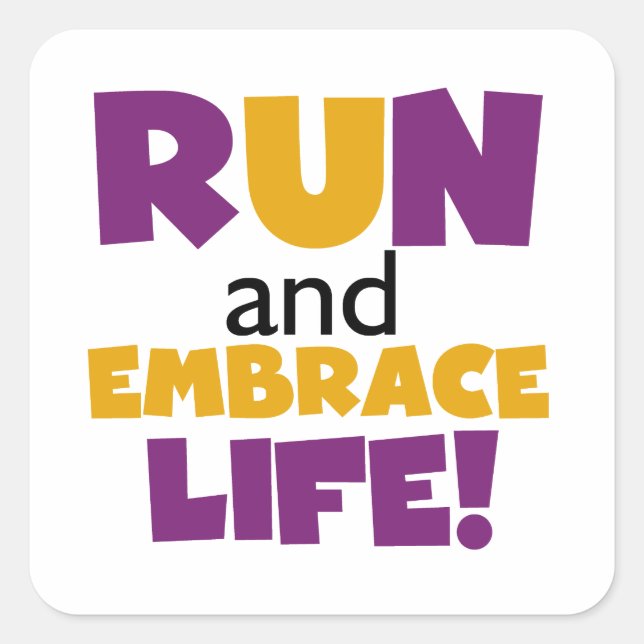 Run Embrace Life Purple Yellow Square Sticker (Front)