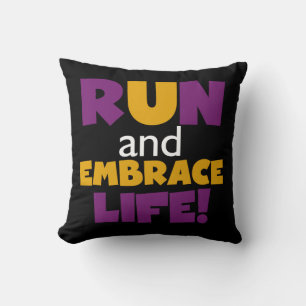 Run Embrace Life Purple Yellow Throw Pillow