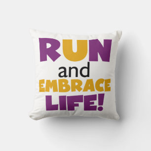 Run Embrace Life Purple Yellow Throw Pillow
