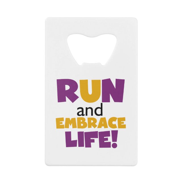 Run Embrace Life Purple Yellow Wallet Bottle Opener (Front)