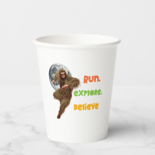 Run, Explore, Believe Funny Bigfoot Paper Cups