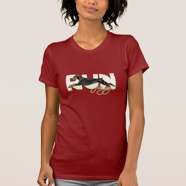 Run for Joy, Black Doberman T-Shirt (Front)