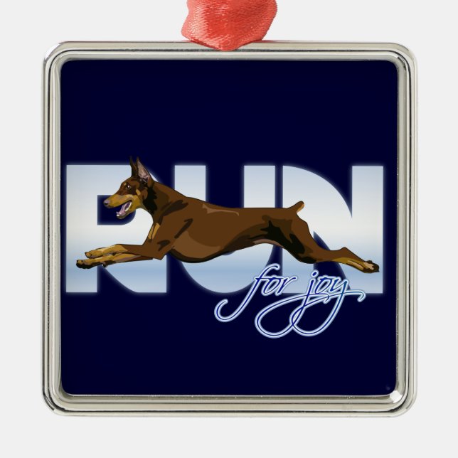 Run for Joy, Red Doberman Metal Ornament (Front)
