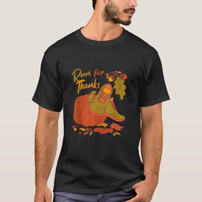 Run for Thanks Nurse Thanksgiving Autumn Leaves ER T-Shirt (Front)