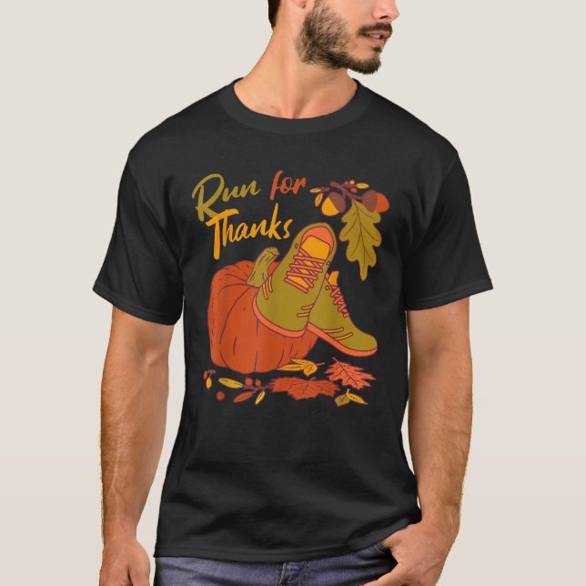 Run for Thanks Nurse Thanksgiving Autumn Leaves ER T-Shirt (Front)