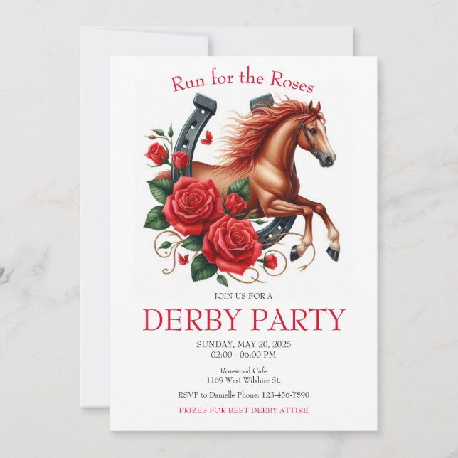  Run for the Roses Race Horse Derby Party  Invitation (Front)