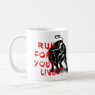 Run for your lives! San Fermin bull run design, Coffee Mug