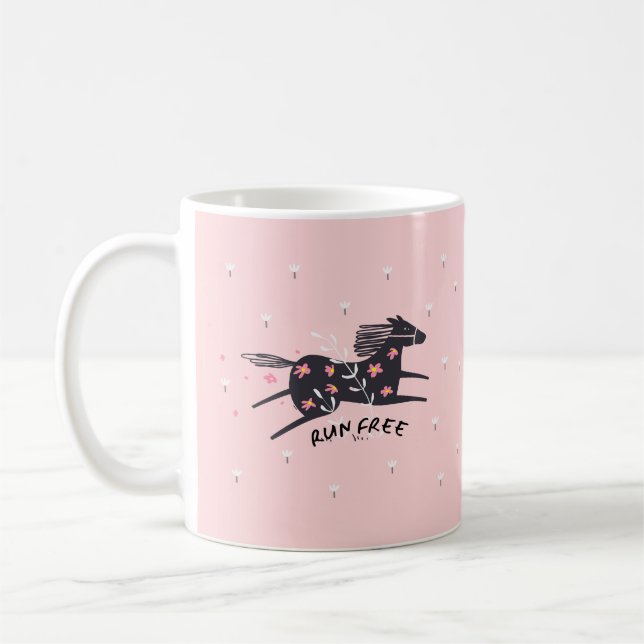Run Free Blush Pink Horse Inspirational Christian Coffee Mug (Left)