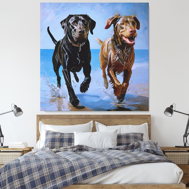 "Run Free, Run Together" Beachside Best Buddies    Canvas Print (Insitu(Bedroom))
