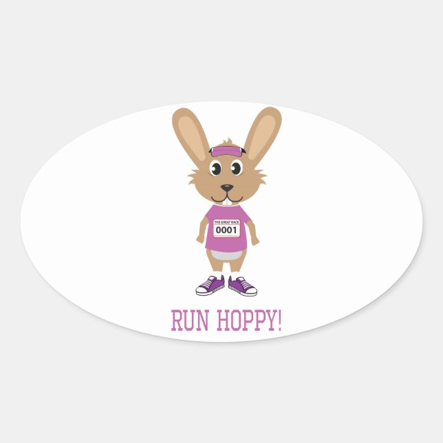 Run Hoppy! Bunny Runner in Pink Oval Sticker (Front)