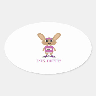 Run Hoppy! Bunny Runner in Pink Oval Sticker