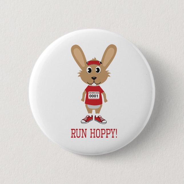 Run Hoppy! Rabbit Runner in Red 2 Inch Round Button (Front)