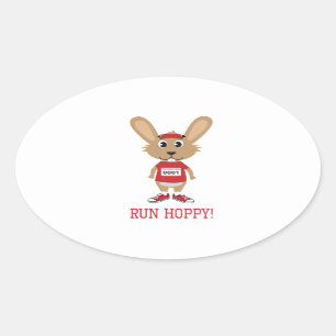 Run Hoppy! Rabbit Runner in Red Oval Sticker