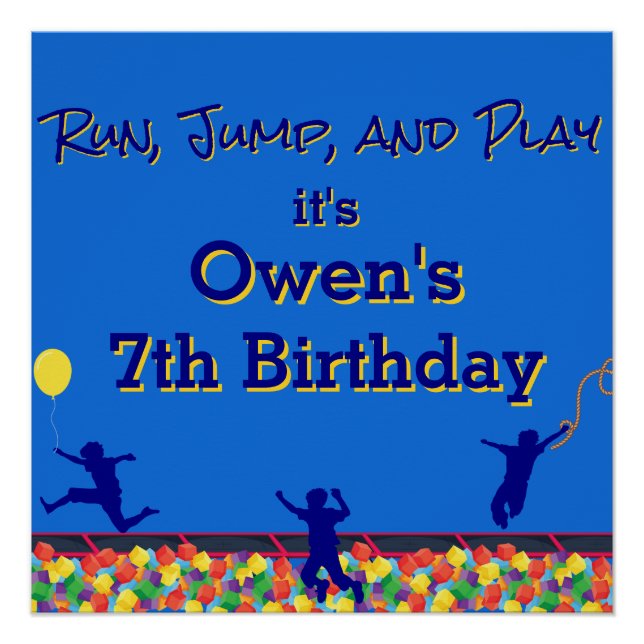 Run, Jump, and Play Obstacle Course Birthday Poster (Front)