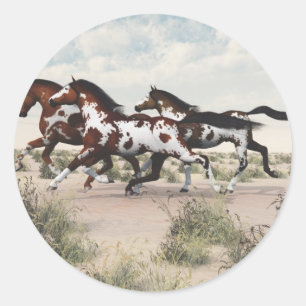 Run Like the Wind - Galloping Paint Horses Classic Round Sticker