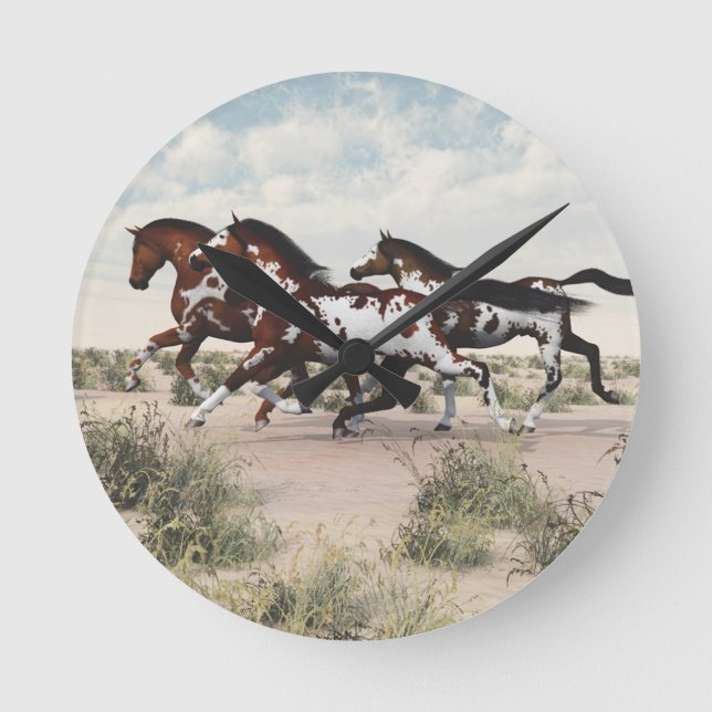 Run Like the Wind - Galloping Paint Horses Clock (Front)