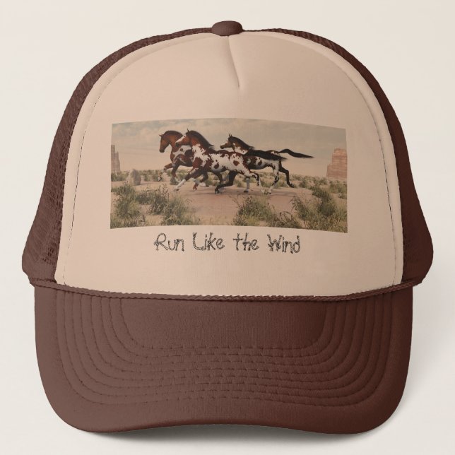 Run Like the Wind - Galloping Paint Horses Hat (Front)