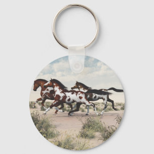 Run Like the Wind - Galloping Paint Horses Keychain