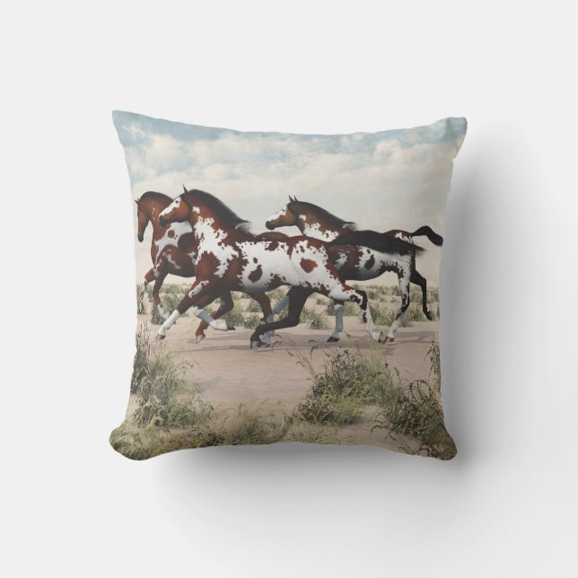 Run Like the Wind - Galloping Paint Horses Pillow (Front)