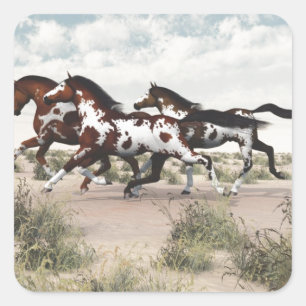 Run Like the Wind - Galloping Paint Horses Square Sticker