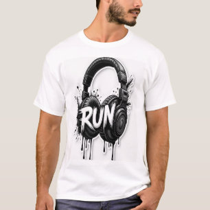 Run Music T-Shirt – Bold Headphones Graffiti Desig