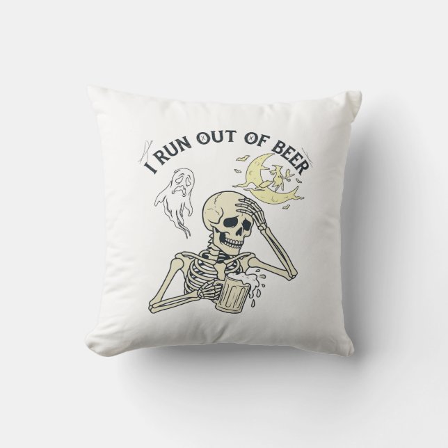 Run Out Beer Skeleton Ghost Moon Halloween_1 Throw Pillow (Front)