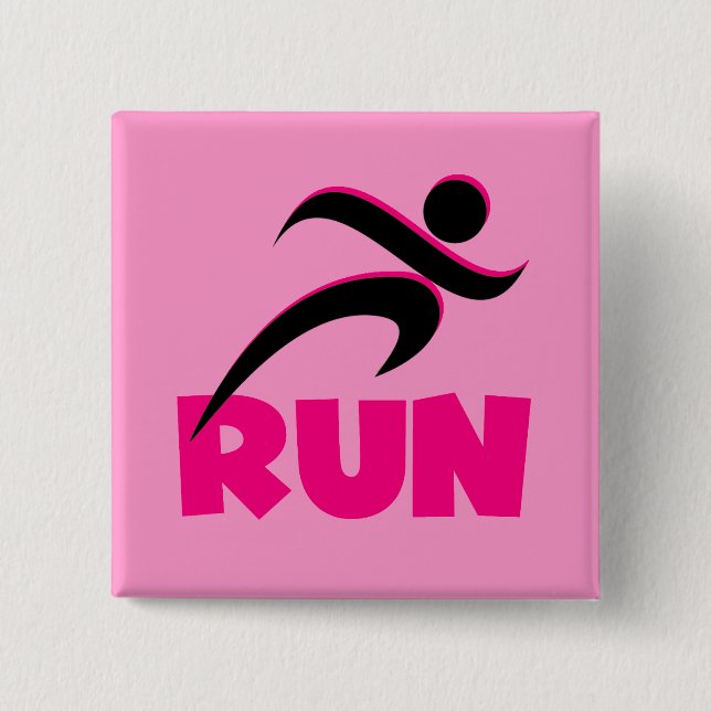 RUN Pink 2 Inch Square Button (Front)